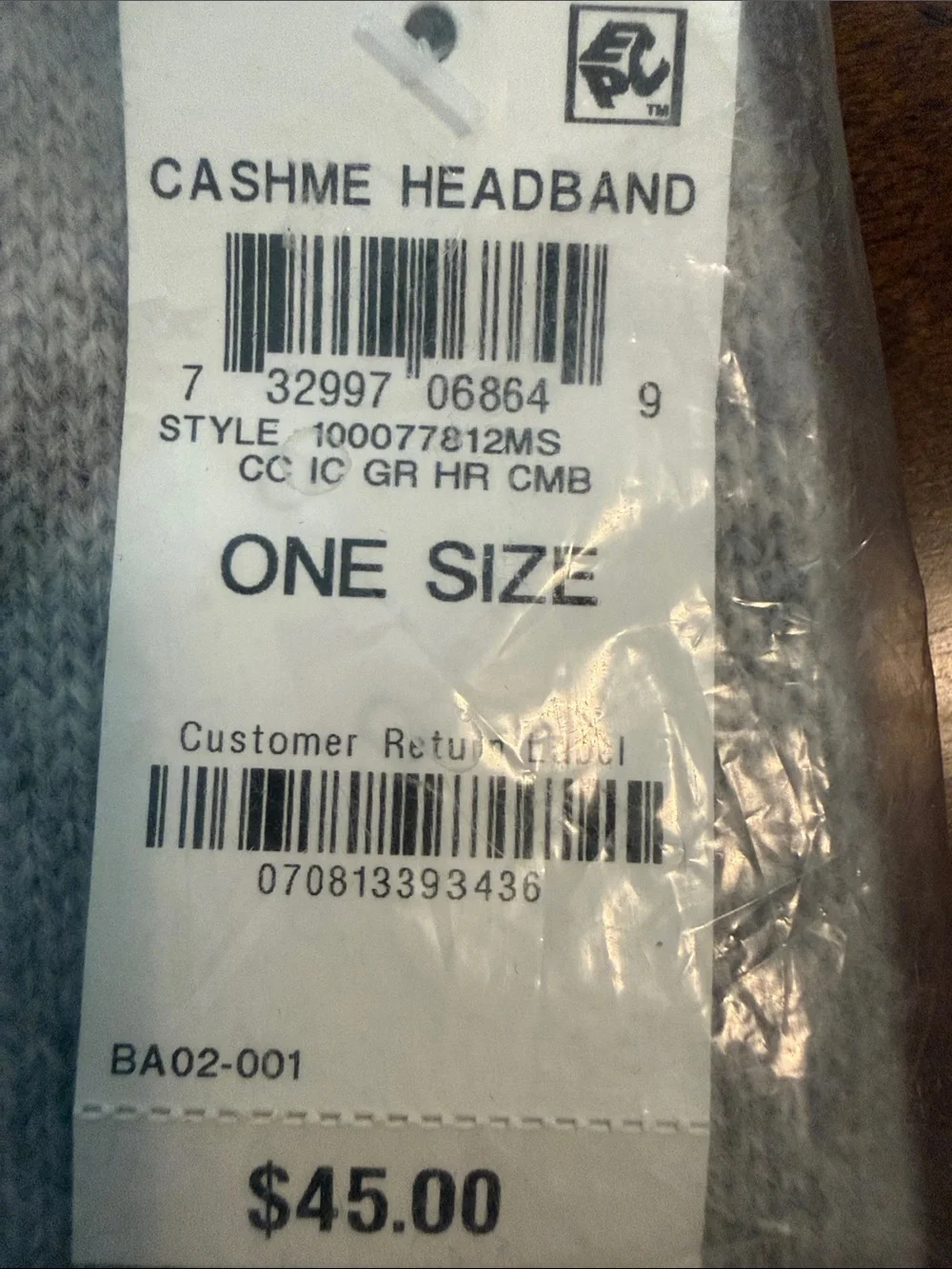 NWT Charter Club Luxury 100% Cashmere Gray Headband One Size